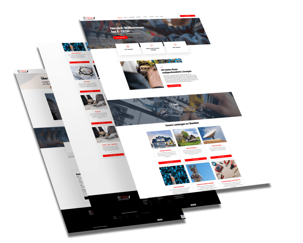 Mockup der von Benny's Grafikstudio erstellten Website für E-Tech Elektrotechnik, entwickelt von Ihrer Webdesign Agentur in der Ortenau.