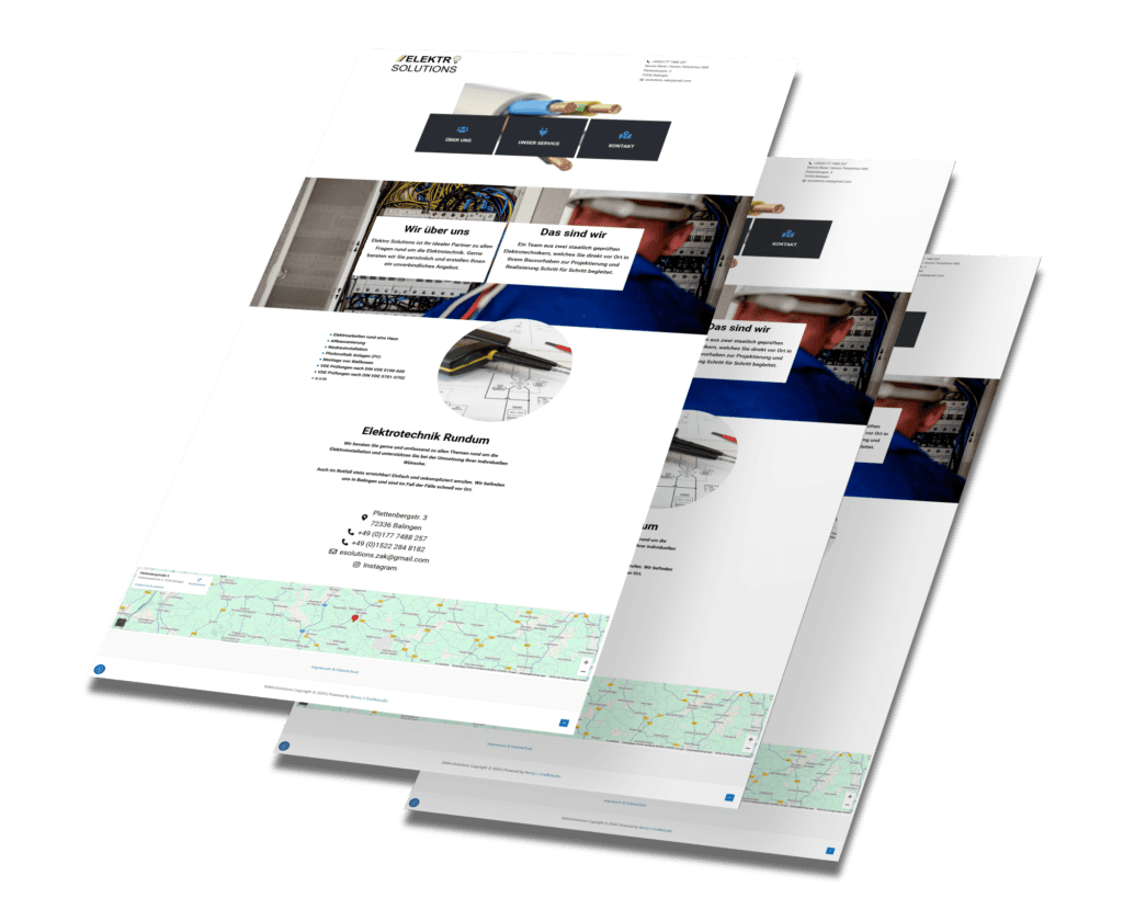 Mockup der von Benny's Grafikstudio erstellten Website für Elektro Solutions, entwickelt von Ihrer Webdesign Agentur in der Ortenau.