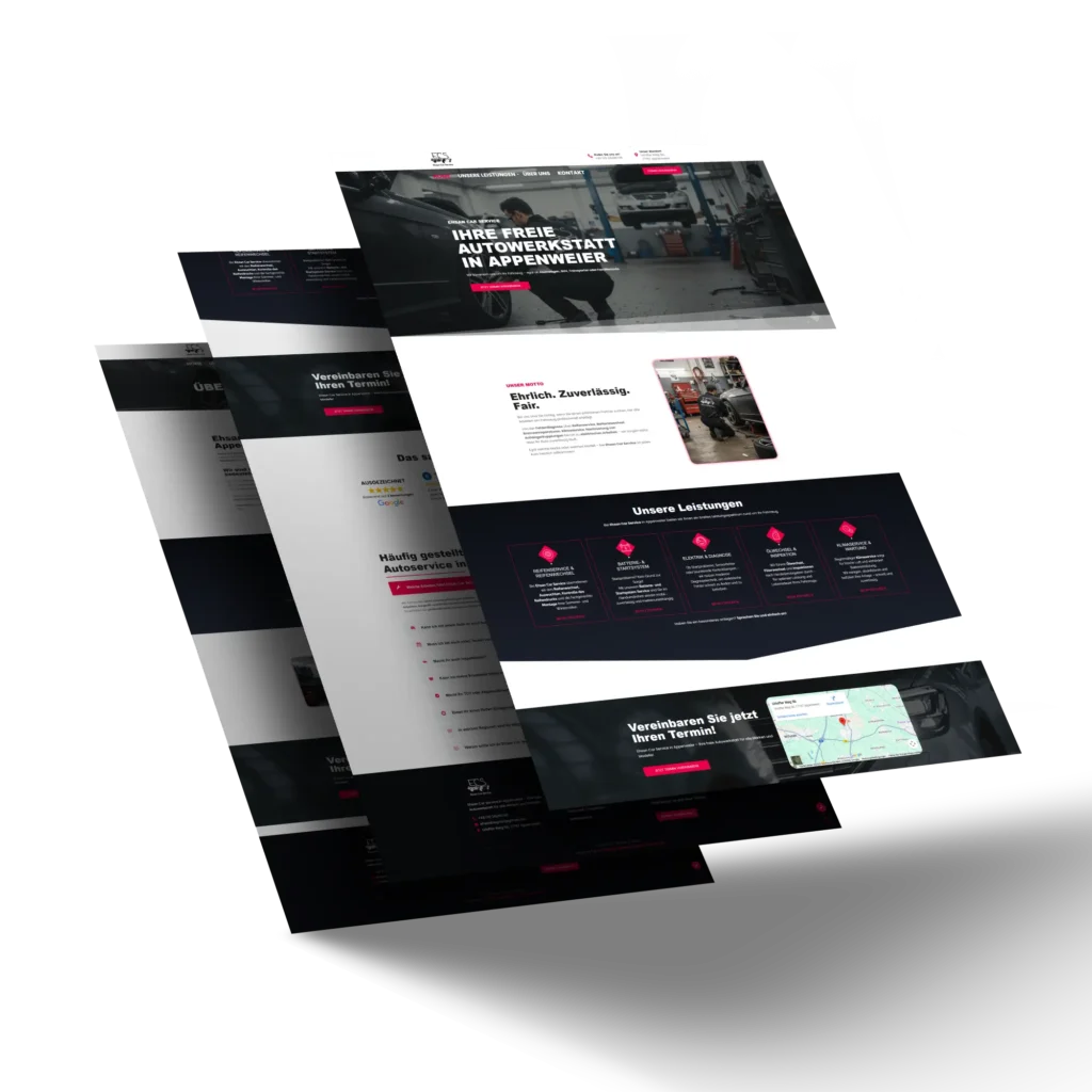 Mockup der von Benny's Grafikstudio erstellten Website für Ehsan Car Service, entwickelt von Ihrer Webdesign Agentur in der Ortenau.