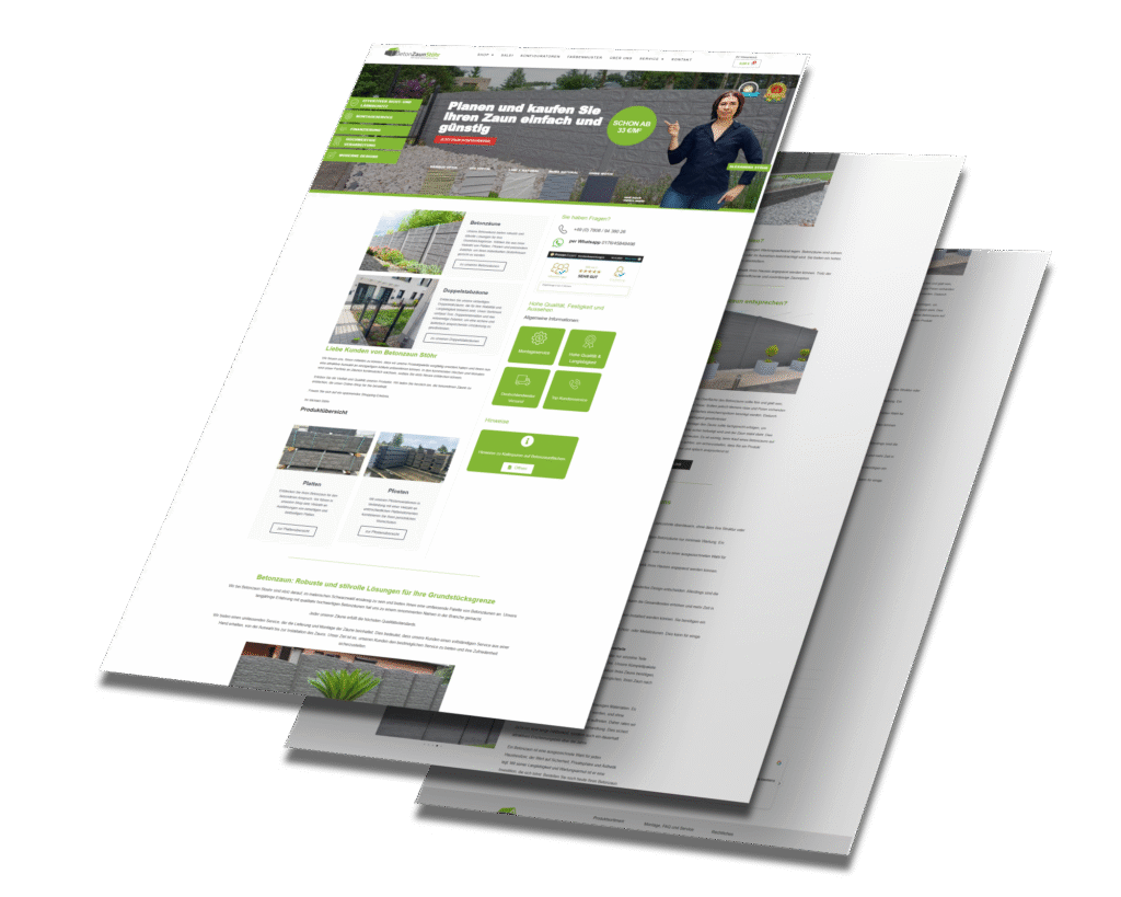 Mockup des von Benny's Grafikstudio erstellten Onlineshops für Betonzaun Stöhr, entwickelt von Ihrer Onlineshop Agentur in der Ortenau.