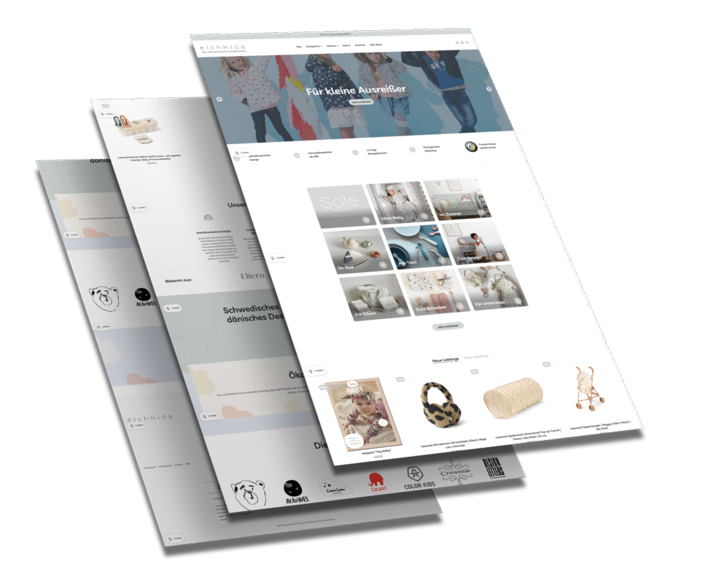 Mockup des von Benny's Grafikstudio erstellten Onlineshops für Elchkids, entwickelt von Ihrer Onlineshop Agentur in der Ortenau.