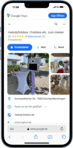 Mockup des von Benny's Grafikstudio erstelltem Google Unternehmensprofil für Melody Fotobox, entwickelt von Ihrer Google Agentur in der Ortenau.