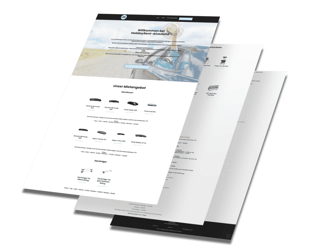 Mockup der von Benny's Grafikstudio erstellten Website für HolidayRent Alveslohe, entwickelt von Ihrer Webdesign Agentur in der Ortenau.