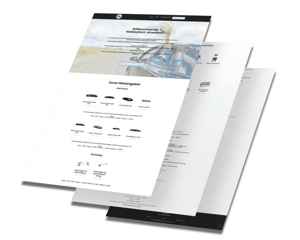 Mockup der von Benny's Grafikstudio erstellten Website für HolidayRent Alveslohe, entwickelt von Ihrer Webdesign Agentur in der Ortenau.