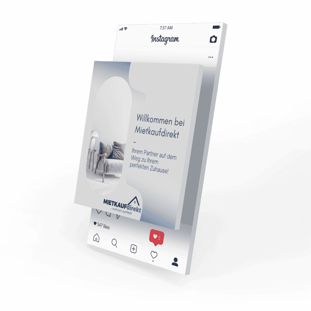 Mockup des von Benny's Grafikstudio erstellten Social Media Post für Mietkauf direkt, entwickelt von Ihrer Social Media Agentur in der Ortenau.