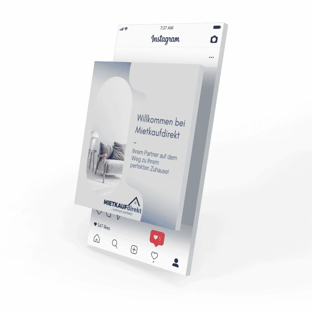 Mockup des von Benny's Grafikstudio erstellten Social Media Post für Mietkauf direkt, entwickelt von Ihrer Social Media Agentur in der Ortenau.