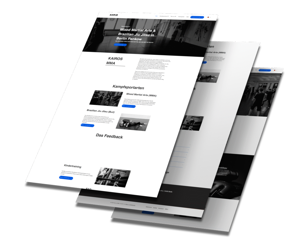 Mockup der von Benny's Grafikstudio erstellten Website für KAIROS MMA, entwickelt von Ihrer Webdesign Agentur in der Ortenau.