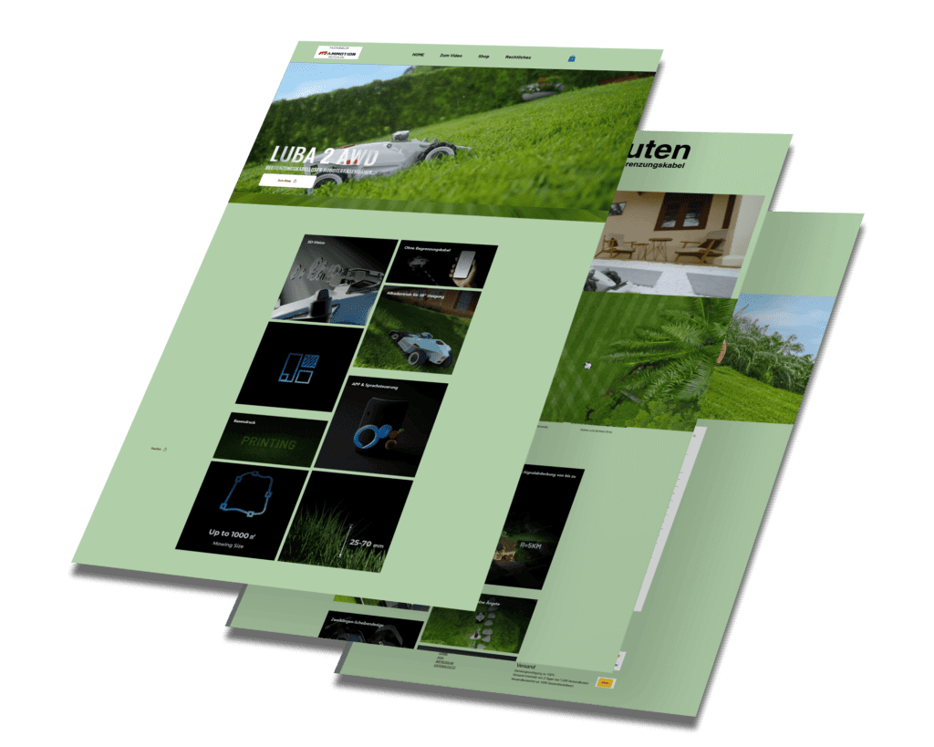 Mockup des von Benny's Grafikstudio erstellten Onlineshops für den Rasen Roboter Shop, entwickelt von Ihrer Onlineshop Agentur in der Ortenau.