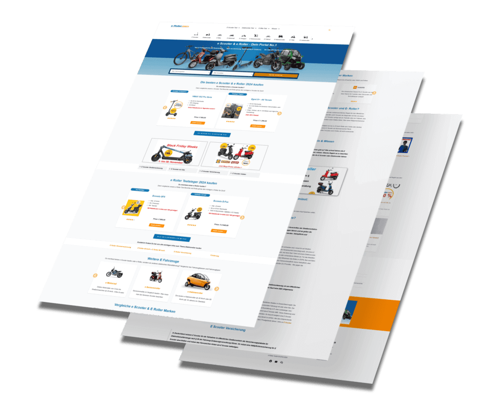 Mockup des von Benny's Grafikstudio erstellten Onlineshops für E-Roller, entwickelt von Ihrer Onlineshop Agentur in der Ortenau.