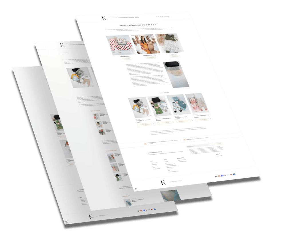 Mockup des von Benny's Grafikstudio erstellten Onlineshops für K BY B & N, entwickelt von Ihrer Onlineshop Agentur in der Ortenau.