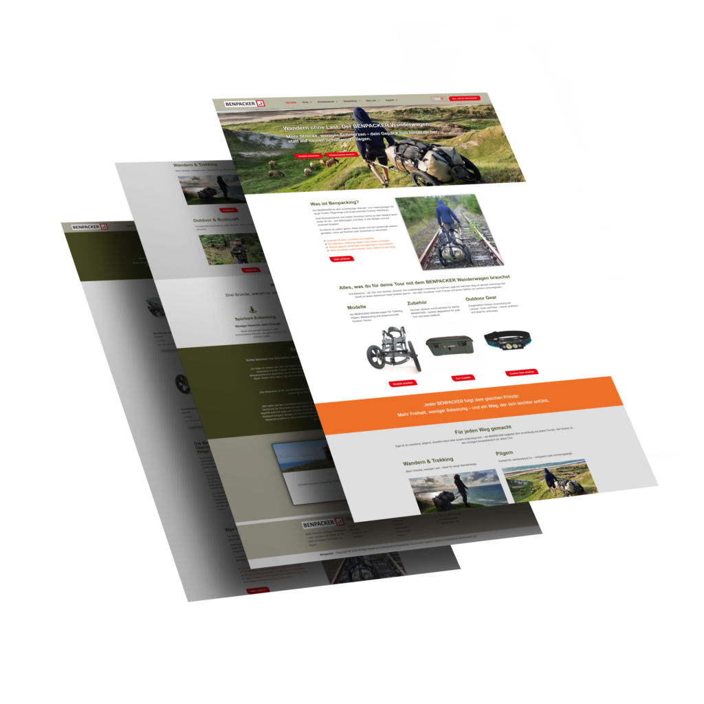 Mockup des von Benny's Grafikstudio erstellten Onlineshops für Benpaker, entwickelt von Ihrer Onlineshop Agentur in der Ortenau.
