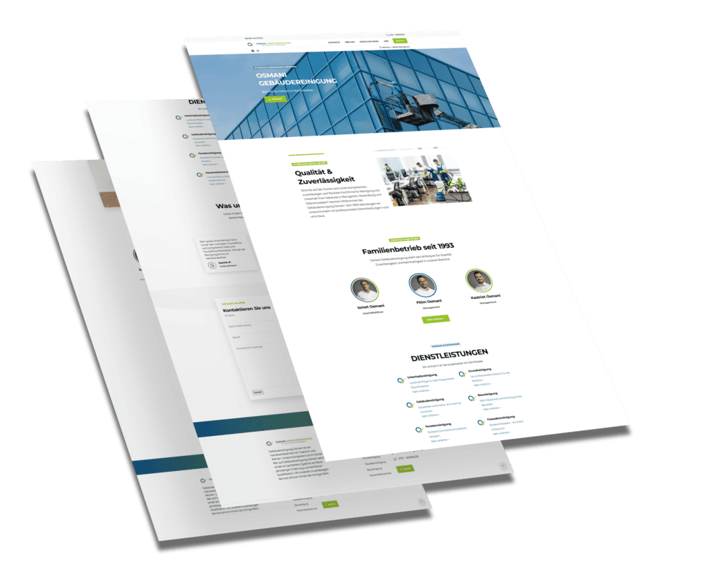 Mockup der von Benny's Grafikstudio erstellten Website für Osmani Gebäudereinigung, entwickelt von Ihrer Webdesign Agentur in der Ortenau.