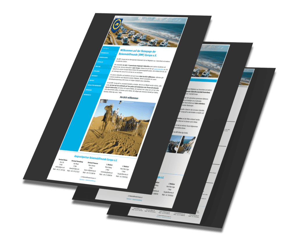 Mockup der von Benny's Grafikstudio erstellten Website für die Reisemobilfreunde-Europa, entwickelt von Ihrer Webdesign Agentur in der Ortenau.