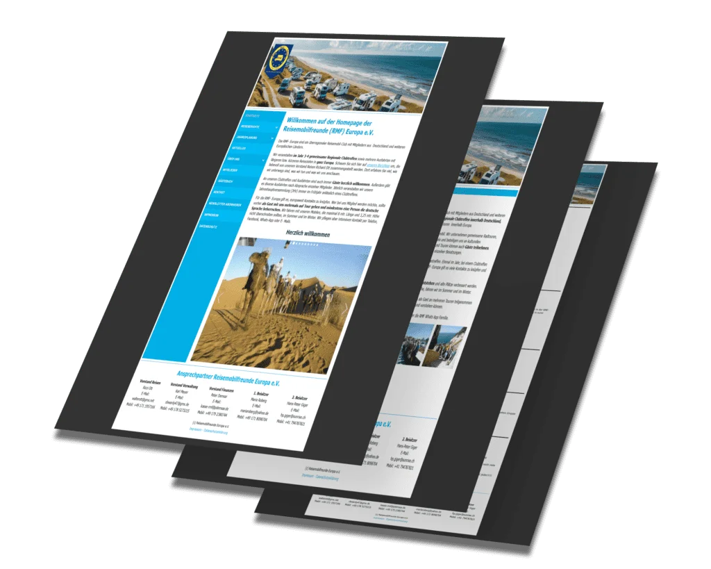 Mockup der von Benny's Grafikstudio erstellten Website für die Reisemobilfreunde-Europa, entwickelt von Ihrer Webdesign Agentur in der Ortenau.