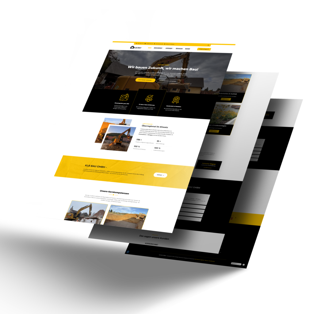 Mockup der von Benny's Grafikstudio erstellten Website für die KLB Bau GmbH, entwickelt von Ihrer Webdesign Agentur in der Ortenau.