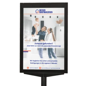 Mockup einer Werbeanzeige für Besser Baufinanzieren, gestaltet von Benny's Grafikstudio, Ihrer Grafikdesign Agentur in der Ortenau.