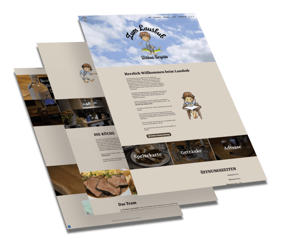 Mockup der von Benny's Grafikstudio erstellten Website für das Wirtshaus "Zum Lausbub", entwickelt von Ihrer Webdesign Agentur in der Ortenau.