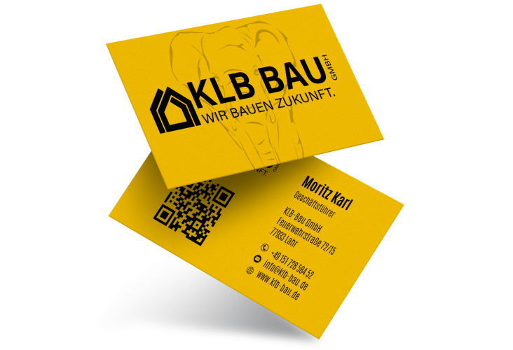 Mockup des von Benny's Grafikstudio erstellten Visitenkarte für KLB Bau GmbH, entwickelt von Ihrer Grafikdesign Agentur in der Ortenau.