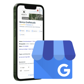 Mockup des von Benny's Grafikstudio erstelltem Google Unternehmensprofil, entwickelt von Ihrer Google Agentur in der Ortenau.