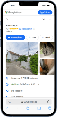 Mockup des von Benny's Grafikstudio erstelltem Google Unternehmensprofil für Pro Wespe, entwickelt von Ihrer Google Agentur in der Ortenau.