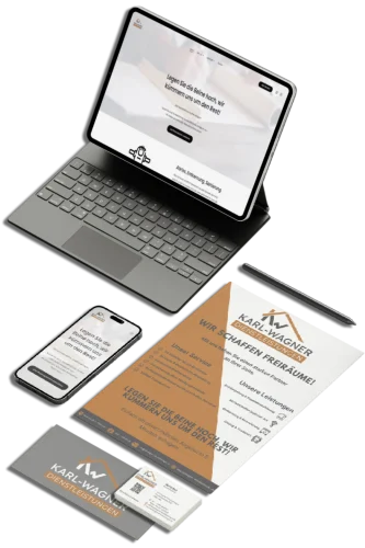 Mockup des von Benny's Grafikstudio erstellten Corporate Designs für Karl Wagner Dienstleistung, entwickelt von Ihrer Full-Service-Agentur in der Ortenau.