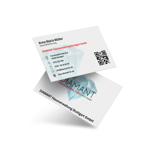 Mockup der von Benny's Grafikstudio erstellten Visitenkarte für Diamant Hausverwaltung Stuttgart, entwickelt von Ihrer Grafikdesign Agentur in der Ortenau.