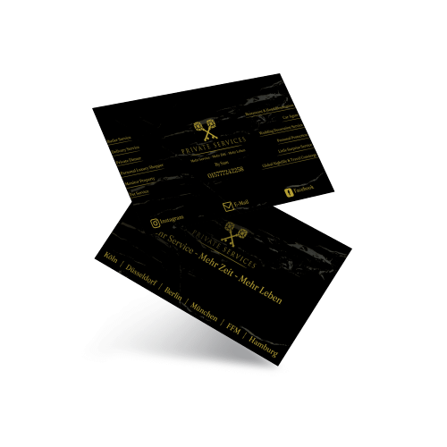 Mockup der von Benny's Grafikstudio erstellten Visitenkarte für Private Services by Sam, entwickelt von Ihrer Grafikdesign Agentur in der Ortenau.