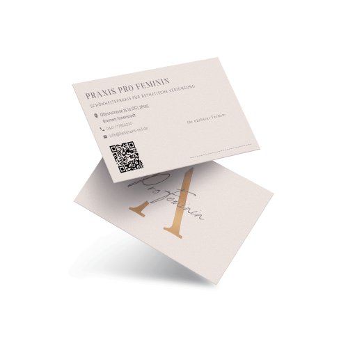 Mockup der von Benny's Grafikstudio erstellten Visitenkarte für Pro Feminin Bremen, entwickelt von Ihrer Grafikdesign Agentur in der Ortenau.