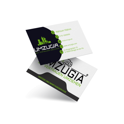 Mockup der von Benny's Grafikstudio erstellten Visitenkarte für Umzugia, entwickelt von Ihrer Grafikdesign Agentur in der Ortenau.