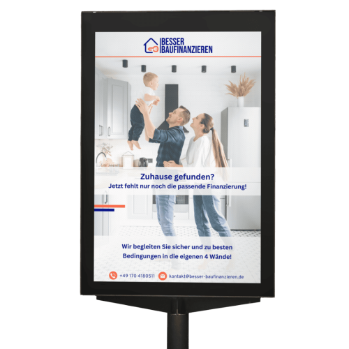 Mockup einer Werbeanzeige für Besser Baufinanzieren, gestaltet von Benny's Grafikstudio, Ihrer Grafikdesign Agentur in der Ortenau.