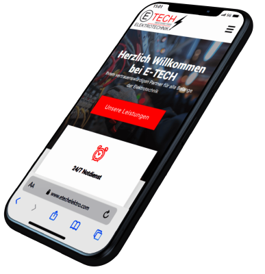Mockup der von Benny's Grafikstudio erstellten Website für E-Tech Elektrotechnik, entwickelt von Ihrer Webdesign Agentur in der Ortenau.